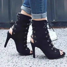 Load image into Gallery viewer, Peep Toe Lace-Up : High Heel Boots
