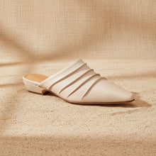 Load image into Gallery viewer, Handmade Sheepskin Ruched Mule Slides – Square Toe Low Heel
