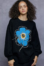 Load image into Gallery viewer, POL Floral Pattern Round Neck Sweater with Exposed Stitching
