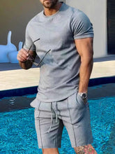 Load image into Gallery viewer, Men's Plus Size Round Neck Short Sleeve Top and Shorts Set
