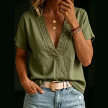 Load image into Gallery viewer, Women's V-Neck Short-Sleeve Loose-Fit Linen Shirt
