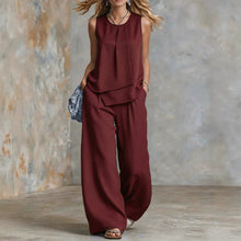 Load image into Gallery viewer, Women's Sleeveless Two-Piece Set – Solid Color Wide-Leg Pants &amp; Top
