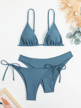 Load image into Gallery viewer, Essential Edge 3-Piece Bikini Set for Women – Solid Color High-Cut Triangle Top Two-Style Bottoms with Side Lace-Up Design &amp; Quick-Drying Comfort – Versatile Women's Swimwear for Summer Pool Beach &amp; Travel
