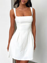 Load image into Gallery viewer, Dark Blue Bow Back Square Neck Mini Dress Luxury Feminine &amp; Flattering Dress For Girls

