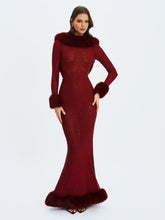 Load image into Gallery viewer, Mellie Burgundy Regular-Length Rhinestone Mesh Low Back Mermaid Gown
