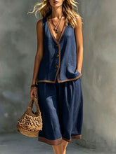 Load image into Gallery viewer, Women's Sleeveless Buttoned Vest &amp; Shorts Two-Piece Set

