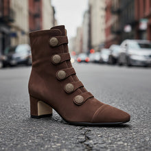 Load image into Gallery viewer, Women’s Retro Suede Chunky-Heel Side-Zip Ankle Boots
