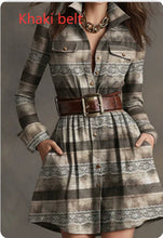 Load image into Gallery viewer, Women's Elegant Plaid Long Sleeve Mini Dress | Belted
