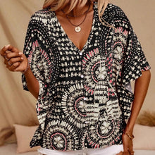 Load image into Gallery viewer, Mandala Print V-Neck Blouse – Casual Vacation Top
