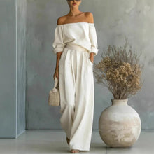Load image into Gallery viewer, Women's Off-Shoulder Long-Sleeve Top &amp; Wide-Leg Pants Two-Piece Set
