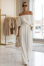 Load image into Gallery viewer, Women's Off-Shoulder Puff Sleeve Blouson Top &amp; High-Rise Wide-Leg Pants Set
