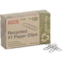 Load image into Gallery viewer, ACCO Recycled Paper Clips, #1 Size, Smooth Silver Finish – 100/Box
