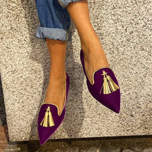 Load image into Gallery viewer, Women's Suede Pointed Toe Tassel Flats – Shallow Mouth Low Heel Casual Shoes
