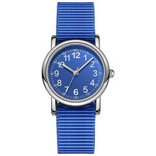 Load image into Gallery viewer, Easy To Read Quartz Watches Nylon Strap Sweat Proof Movement Analog Watch For Girls Boys Teens Minimalist Wrist Watch With Soft Band Learning Time Watch First Watch Soft Cloth Strap
