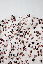Load image into Gallery viewer, White Leopard Print Puff Sleeve Mock Neck Pleated Blouse
