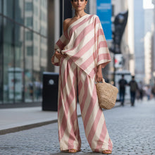 Load image into Gallery viewer, Women's Retro Striped Batwing Top &amp; Wide-Leg Pants Two-Piece Set
