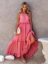 Load image into Gallery viewer, Romantic Ruffled Sleeveless Tiered Maxi Dress with Pockets Elegant &amp; Chic Statement Beautiful Design Dress
