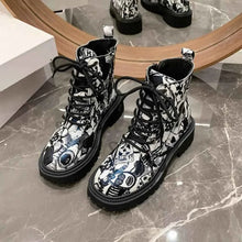 Load image into Gallery viewer, Graffiti Print Combat Boots : Colorful Street Art Design
