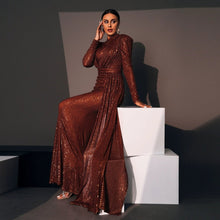 Load image into Gallery viewer, Long Sleeve Round Neck Sexy Slim Long Sequined Banquet Dress
