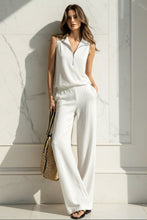 Load image into Gallery viewer, Women's Quarter-Zip Stand Collar Sleeveless Top &amp; Wide-Leg Pants Set
