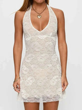 Load image into Gallery viewer, Floral Lace Halter Deep V-Neck : Bodycon Dress
