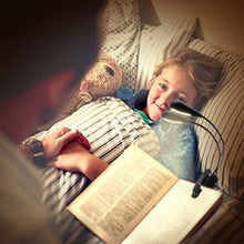 Load image into Gallery viewer, Super Adjustable Goosenecks Clip LED Lamp For Book Reading With Stand And Double Ligh  Rechargeable 12 LED Warm Book Light, Clip On Bed Reading Light, Music Stand Lamp, 2 Brightness &amp; 2 Goosenecks Light Up 2 Full Pages. Perfect For Bookworms, Kids &amp; Music
