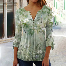 Load image into Gallery viewer, 🌸 Asymmetrical Spike Button 3/4 Sleeve T-Shirt – Effortless Chic
