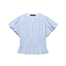 Load image into Gallery viewer, Women's Ruffle-Trim Puff-Sleeve Blouse Top – Slim-Fit Elegant

