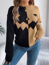 Load image into Gallery viewer, Women’s Spooky Pumpkin Contrast Long-Sleeve Pullover Sweater
