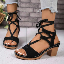 Load image into Gallery viewer, Elegant Heel Block : Lace-Up Sandals
