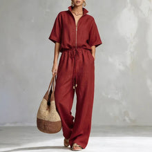 Load image into Gallery viewer, Women's Zip-Up Crew-Neck Top &amp; Wide-Leg Pants Set
