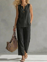 Load image into Gallery viewer, Women's Sleeveless V-Neck Top &amp; Full-Length Pants Two-Piece Set
