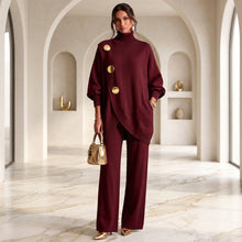 Load image into Gallery viewer, Women's Asymmetric High-Neck Sweater &amp; Wide-Leg Pants Set
