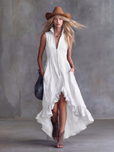Load image into Gallery viewer, Lapel Collar Zip-Front Ruffle Hem Boho Dress
