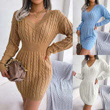 Load image into Gallery viewer, Women’s V-Neck Bodycon Sweater Dress
