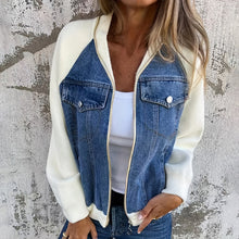Load image into Gallery viewer, Women's Denim Patchwork Zip-Up Jacket
