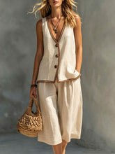 Load image into Gallery viewer, Women's Sleeveless Buttoned Vest &amp; Shorts Two-Piece Set
