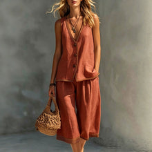 Load image into Gallery viewer, Women's Sleeveless Buttoned Vest &amp; Shorts Two-Piece Set
