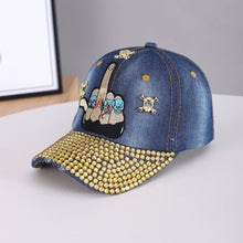 Load image into Gallery viewer, Metal Skull Diamond-Studded Flat Brim Snapback

