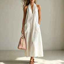 Load image into Gallery viewer, Cotton Halterneck Sleeveless Deep V-Neck Loose Straight-Line Dress
