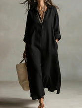 Load image into Gallery viewer, Women's Casual Long-Sleeve Linen Shirt Dress – Relaxed Fit
