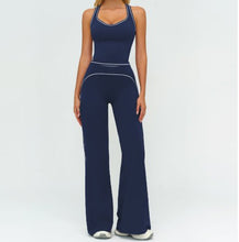 Load image into Gallery viewer, Womens Yoga Set V-neck Sleeveless Tops And Slim Straight Pants Summer Gym Sports Clothing
