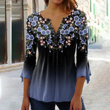 Load image into Gallery viewer, Women’s V-Neck 3/4 Sleeve Button-Front Tunic Blouse
