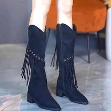 Load image into Gallery viewer, Fringed Point Toe Block : Heel Boots
