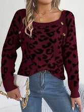 Load image into Gallery viewer, Casual Square Collar Button Contrast Color Leopard Print Long Sleeve Sweater
