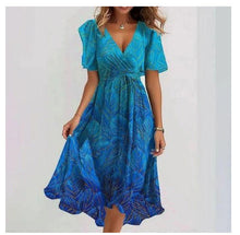 Load image into Gallery viewer, Chiffon Printed Short Sleeve Dress Summer Elegant V-neck Dresses Womens Clothing
