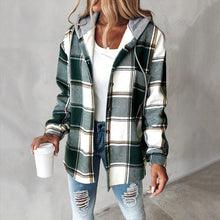 Load image into Gallery viewer, Plaid Drawstring Hoodie Shirt
