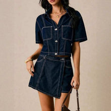 Load image into Gallery viewer, Women's Loose Denim Shirt-Dress &amp; Pants Two-Piece Set – Cotton

