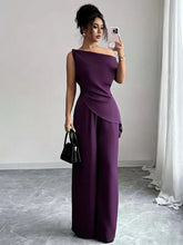 Load image into Gallery viewer, One-Shoulder Asymmetric Top &amp; Wide-Leg Pants 2-Piece Set – Women's Elegant Co-ord Suit
