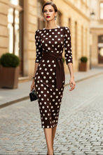 Load image into Gallery viewer, Women's Retro Polka-Dot Bodycon Midi Dress | Belted Waist Slim Fit

